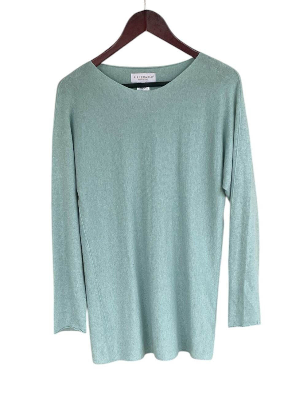 Bianco & Blu Sweater Cashmere Silk Wool Blend Knit Pullover Green Size L Italy